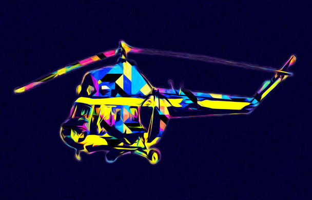 militaire helikopter tekening illustratie kunst vintage - Foto, afbeelding