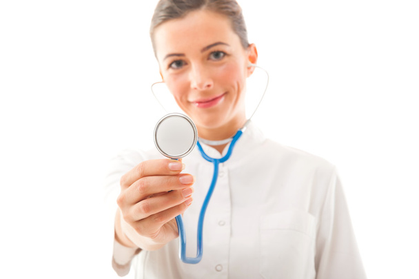 Femmina medico mostrare il suo stetoscopio
 - Foto, immagini
