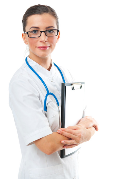 Doctor with stethoscope and clipboard - Фото, зображення