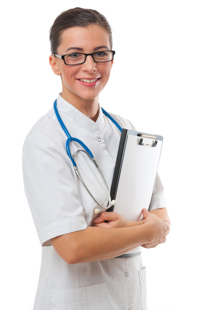 Doctor with stethoscope and clipboard - Φωτογραφία, εικόνα