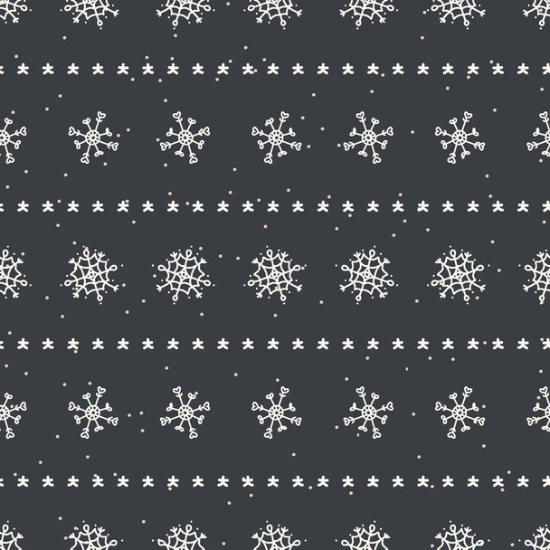 Bezešvé Vánoce sněhové vločky pruh sváteční pozadí. Jednoduchá sněhová monochromatická slavnostní textura. Scandi vánoční motiv pozadí. Stylový moderní sezónní dárkový balicí papír. - Vektor, obrázek