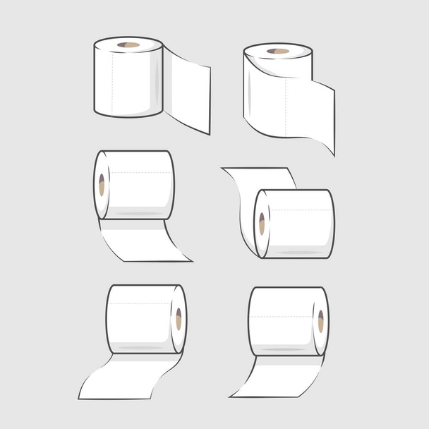 Set of tissue paper roll. Toilet and kitchen wipe paper illustration icon and symbol in different views. Cute cartoon and simple flat vector design isolated on background.  - Wektor, obraz