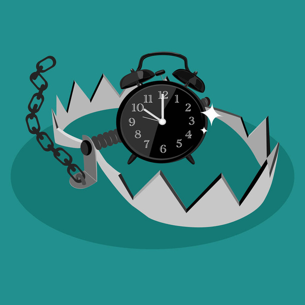 Alarm clock in bear trap. The concept of time trap. vector illustration eps - Vector, Image