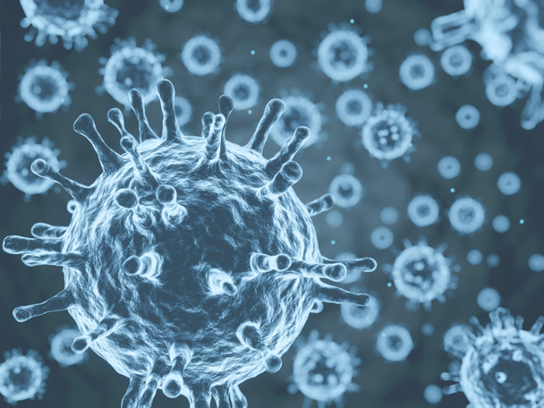 Antecedentes. Representación en 3D del virus de la corona de primer plano o COVID-19, bacterias, moléculas SARS. Vista microscópica de células microscópicas
.  - Foto, Imagen