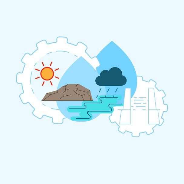 Water management concept. Water distribution system metaphor. Maximize efficient use of water resource. Symbol of water development. Vector illustration concept outline flat design style. - Vector, Image