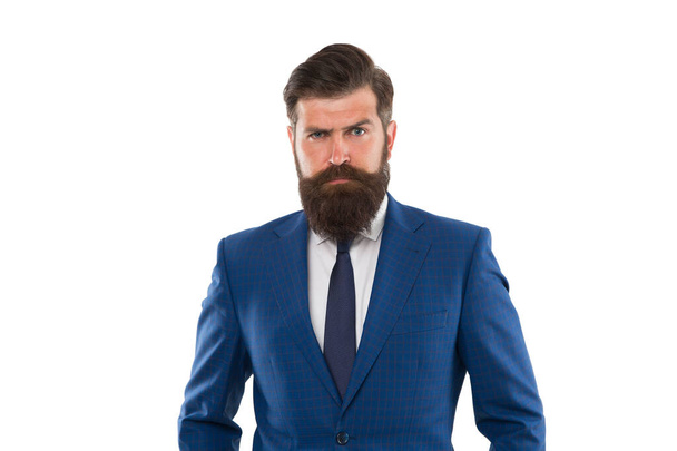 Make man look his best. Bearded man isolated on white. Serious man in formal style. Fashion look of brutal man. Office style. Business attire. Menswear store. Fashion wardrobe. Dressing for work - Foto, Bild