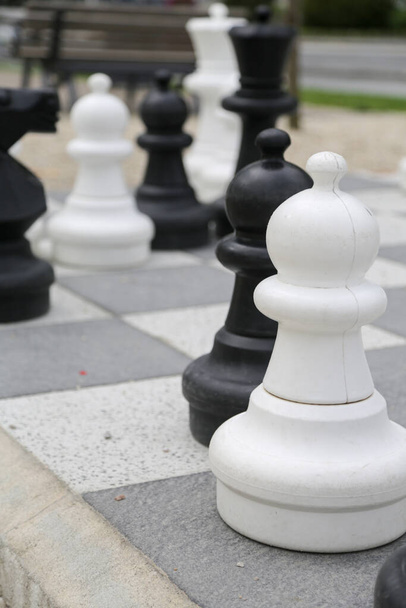 Black and white king on a chess board in open air - Photo, Image