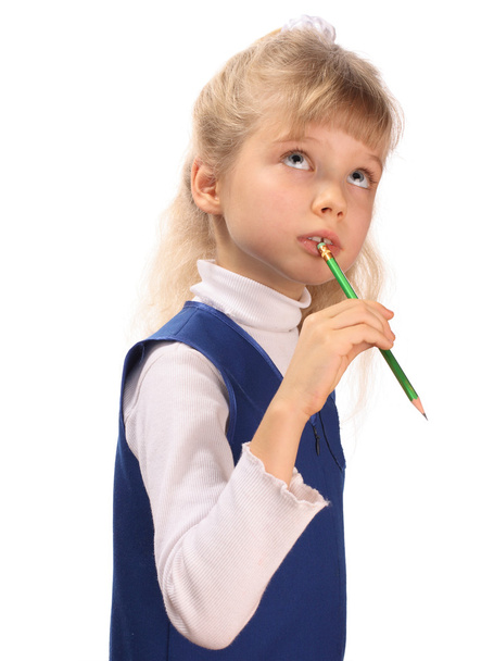 Schoolchild with pencil looking up. - Photo, Image
