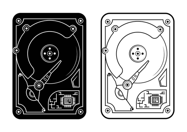 Hard disk. Harddisk in glyph and outline style. HDD disks in black color in flat style for web, isolated on white background - Vector, Image