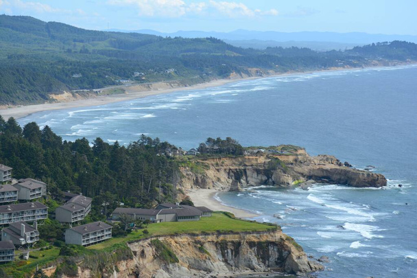 Oregon merkez sahili boyunca Cape Foulweather Eyalet Parkı 'na manzaralı bahar manzarası. - Fotoğraf, Görsel