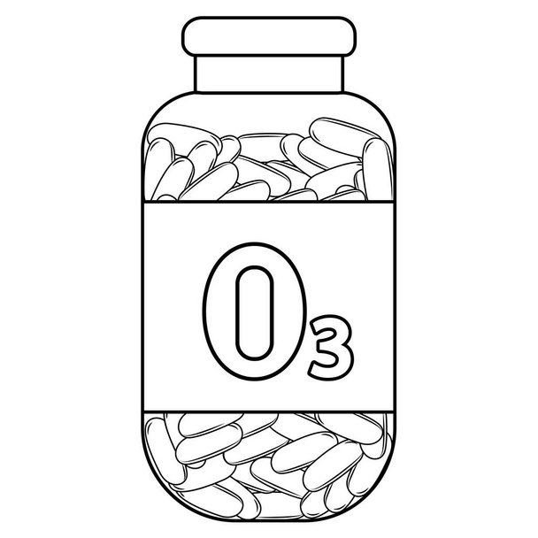 Aceite de pescado. Frasco bosquejo con cápsulas de aceite de pescado. Omega 3 cápsulas vitamínicas. Botella con tabletas Omega 3 en estilo de esquema. Ilustración vectorial
 - Vector, imagen