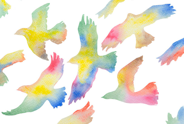Ilustración de pájaros hermosos y coloridos volando
 - Foto, imagen