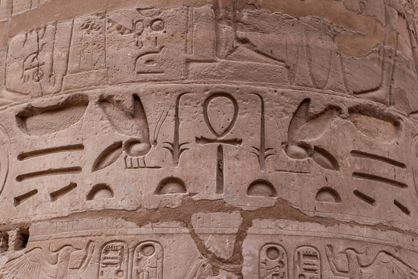 Hieroglyphs in a column of the Karnak Temple Complex at Luxor  - Photo, Image