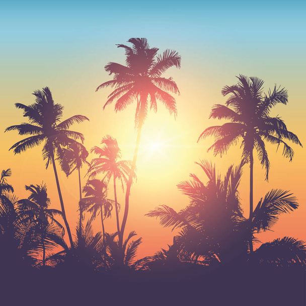 słoneczny kolorowy letni wystrój z liściem palmy - Wektor, obraz