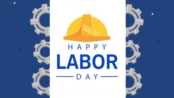 Happy labor day celebration with lettering and helmet - Кадры, видео