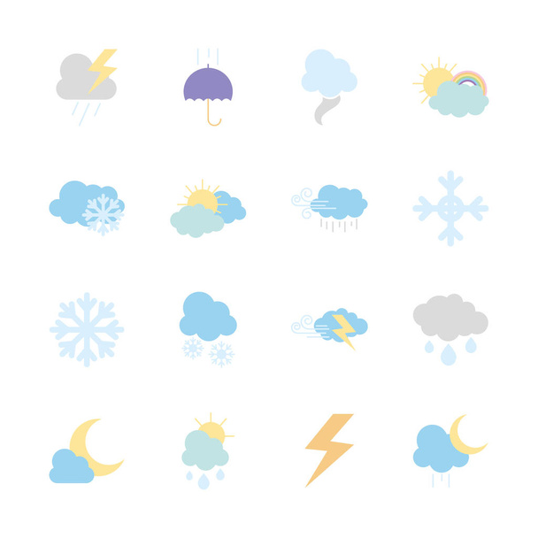 Ensemble d'icônes météo et flocons de neige, style plat - Vecteur, image