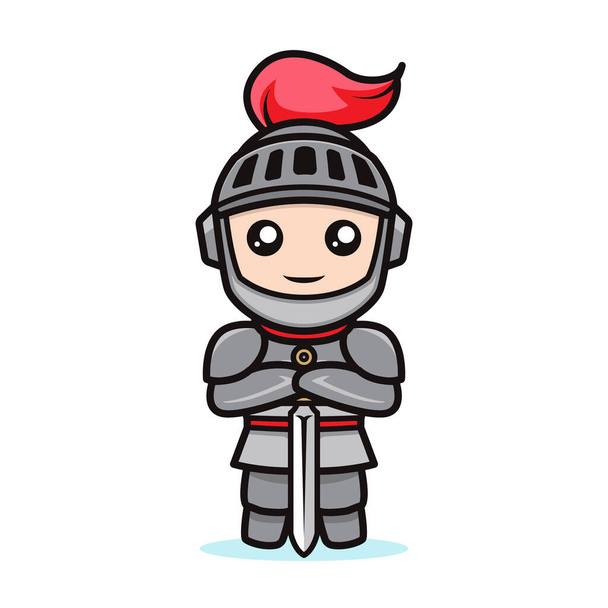 Bonito cavaleiro kawaii mascote design ilustração
 - Vetor, Imagem