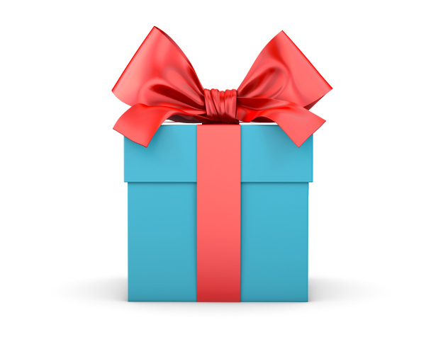 scatola regalo per Natale, Capodanno, rosso cielo blu scatola regalo sfondo bianco rendering 3d - Foto, immagini