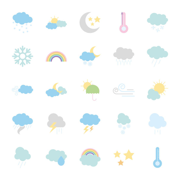icon set of stars and weather, flat style - Vector, Image