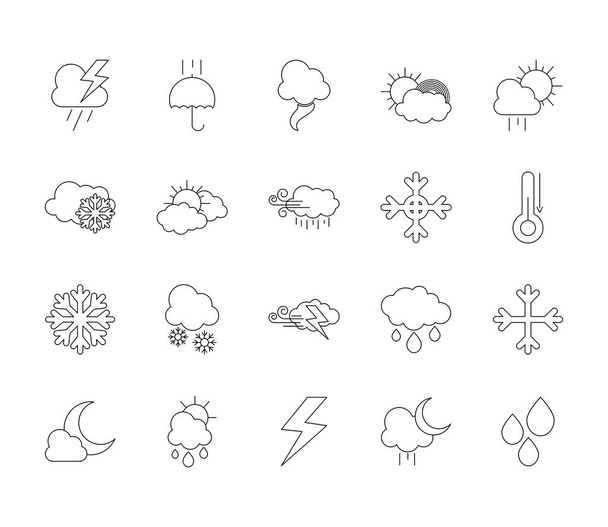 Mennydörgés és időjárás ikon készlet, vonalstílus - Vektor, kép