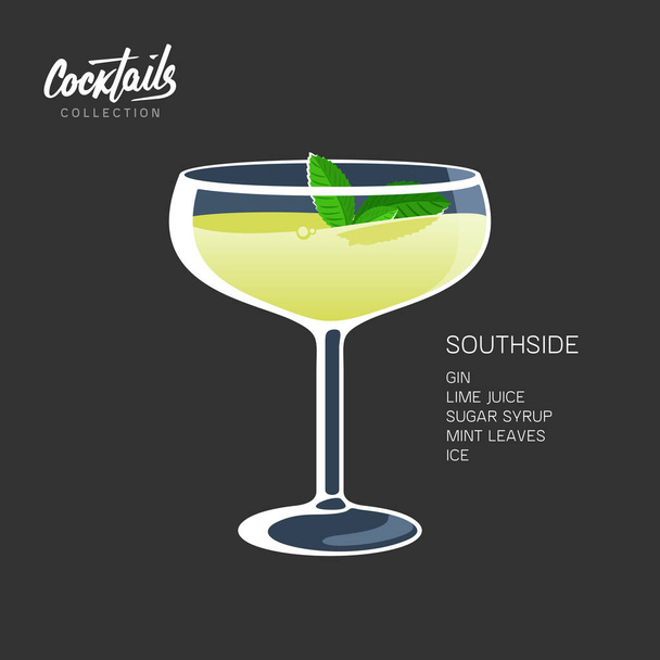 Southside mint leaves cocktail glass lime drink illustration - Vector, Image