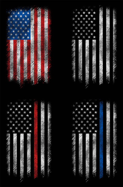 Grunge usa, police, firefighter flag vector design. - Vector, Image