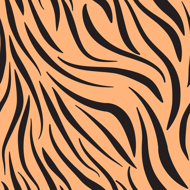 Stampa animalistica senza cuciture, nera e arancione, imita la pelle di una tigre. Ottimo per decorare tessuti, tessuti, design di imballaggio regalo, qualsiasi materiale stampato, pubblicità o altro design. - Vettoriali, immagini