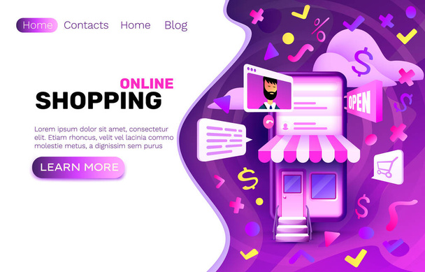 Shopping online banner, internet marketing store, smartphone home app. Vector - Vektor, kép