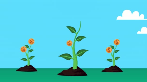 munten geld dollars plant animatie - Video