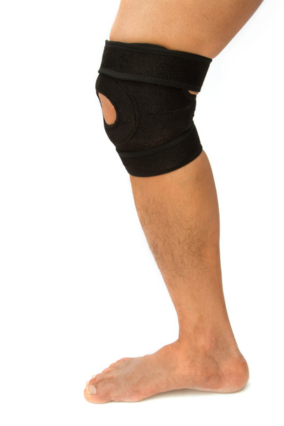 男保護膝装具で 1 つの膝と脚 - 写真・画像