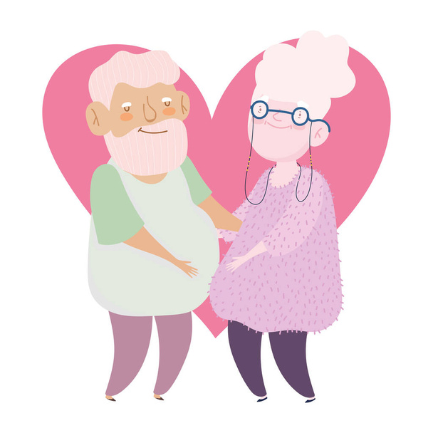 feliz día de los abuelos, el abuelo y la abuela juntos corazón amor dibujos animados
 - Vector, Imagen