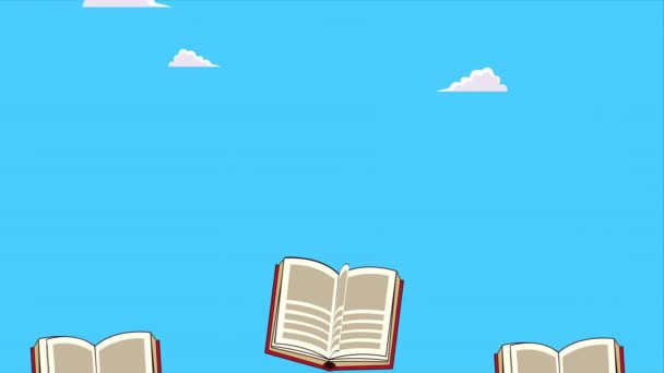 podręczniki otwarty wzór literatury w tle nieba animacji - Materiał filmowy, wideo