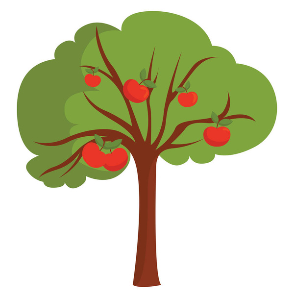 Manzana en el árbol, ilustración, vector sobre fondo blanco - Vector, imagen