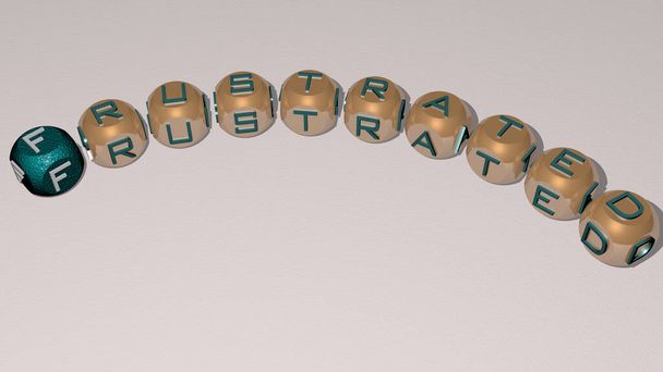 Kreuzworträtsel von FRUSTRATED arrangiert durch kubische Buchstaben auf einem Spiegelboden, Begriffsbedeutung und Präsentation. wütend und geschäftlich - Foto, Bild