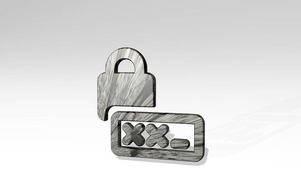 PASSWORD LOCK casting shadow from a perspective. A thick sculpture made of metallic materials of 3D rendering. illustration and icon - Photo, Image