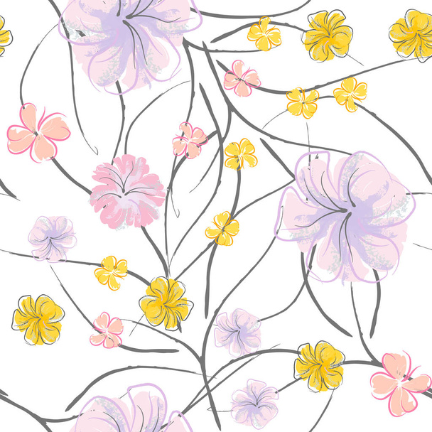 Pink Flowers Blooming Pattern. Pastel Watercolor. - Vektör, Görsel