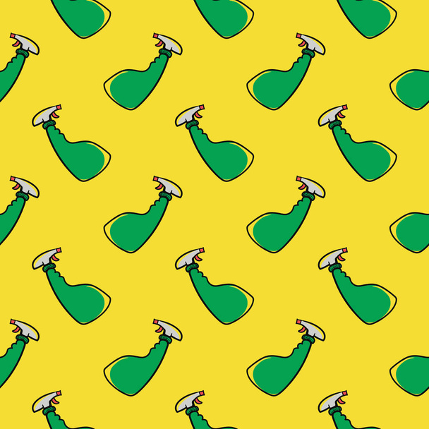 Green spray cleaner ,seamless pattern on yellow background. - Vector, Image