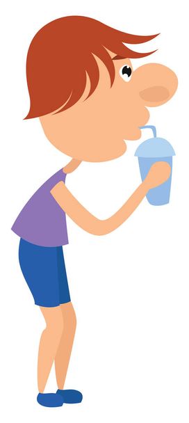 Jongen drinkwater, illustratie, vector op witte achtergrond - Vector, afbeelding