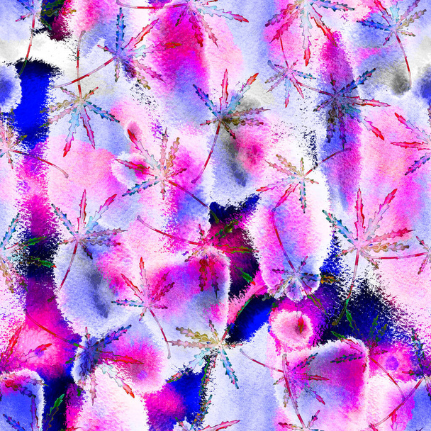 Cannabis leaves seamless Watercolor pattern - Фото, изображение