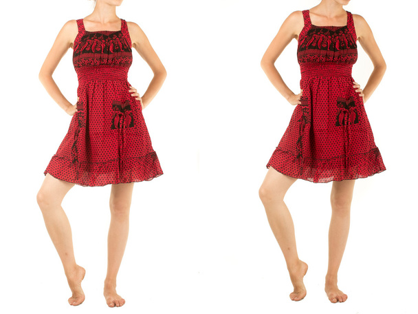 κόκκινο φόρεμα με ανατολίτικα στολίδι - Φωτογραφία, εικόνα