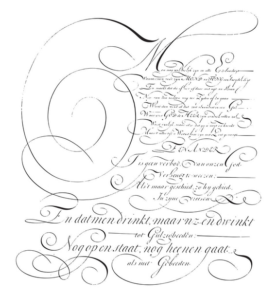 Schrijfvoorbeeld: Men mag (...), Ambrosius Perling, 1667 - 1718 Schrijfvoorbeeld met zeventien regels tekst in het Nederlands, vintage gravure. - Vector, afbeelding