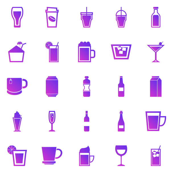Iconos de gradiente de bebidas sobre fondo blanco, vector de stock
 - Vector, imagen