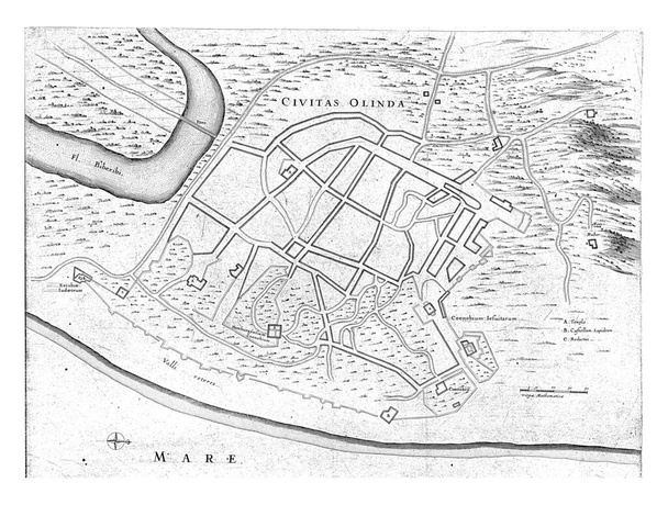 Χάρτης της Olinda, 1637, Jan van Brosterhuyzen, 1645 - 1647 Χάρτης της πόλης της Olinda, 1637, vintage χαρακτική. - Φωτογραφία, εικόνα