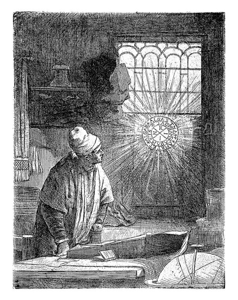 Uczony w swoim gabinecie (Faust), Rembrandt van Rijn, 1807 - 1808, grawerowanie vintage. - Zdjęcie, obraz
