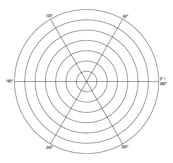 Construcción geométrica de un grafo polar / rejilla que está marcado y etiquetado en 60; incrementos y unidades marcadas a 7, dibujo de líneas vintage o ilustración de grabado - Vector, imagen