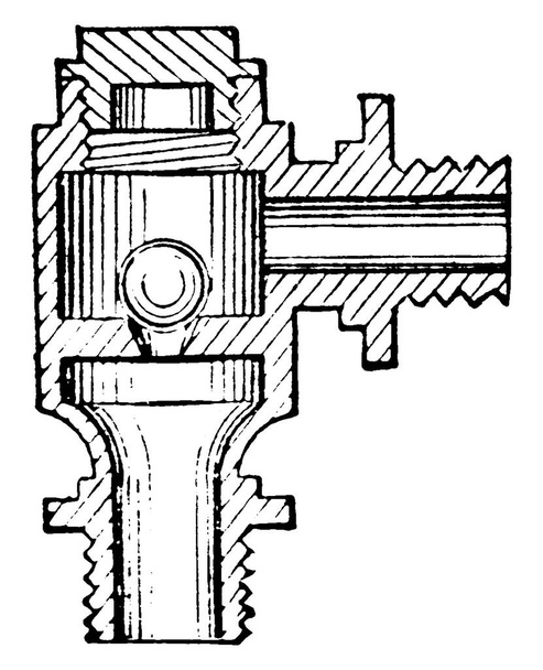 Válvula de contrapresión, una válvula utilizada para mantener la presión hacia atrás en un motor de pistón de vapor, dibujo de línea vintage o ilustración de grabado. - Vector, Imagen