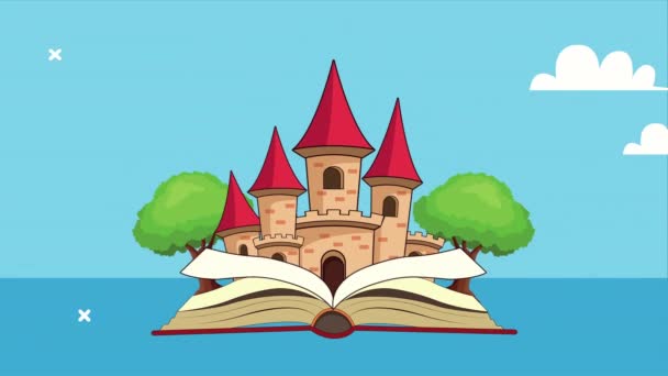 fairytale storybook with castle scene animation - Footage, Video