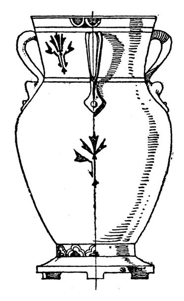 Le vase à fleurs anglais moderne, un style oriental en argile vitrée bleue avec un design d'ornement noir, dessin de ligne vintage ou illustration de gravure. - Vecteur, image