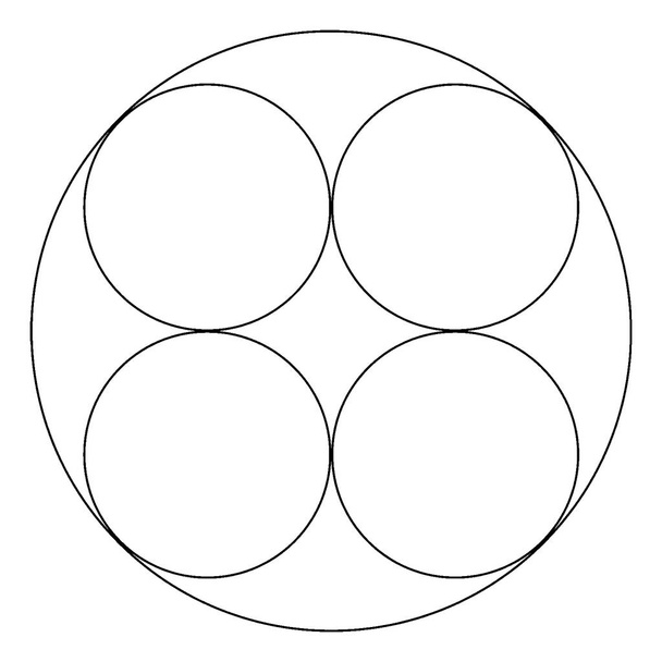 大きな円の中の4つの完全な円と円の側面は、幾何学的な形状、ヴィンテージライン図面や彫刻イラストを作るお互いに触れている. - ベクター画像