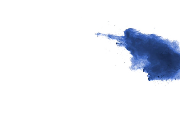 Blue powder explosion on white background. Colored cloud. Colorful dust explode. Paint Holi. - Photo, Image